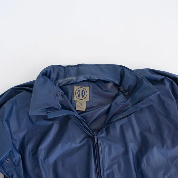 Rest  & Relaxation R&R Vintage Navy Blue Raincoat with Hidden Hoodie ~ XL - Picture 7 of 12